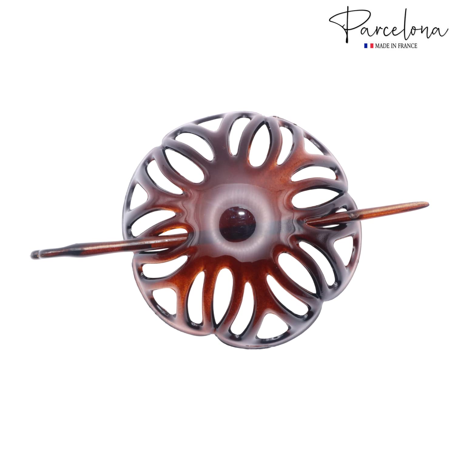 Parcelona French Radial Tortoise Shell Hair Bun Cover with Stick - 3.5 Inches Diameter by Parcelona