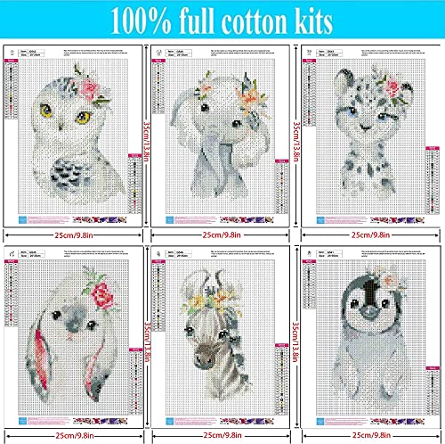 Image of 6 Pack Animal Cross Stitch Kits for Adults - Stamped Crossstitching Kits Preprinted 11 Count Cross-Stitch Kit for Beginner, 11CT Prestamped Easy Pattern Needlepoint Kits Crafts for Decor 9.8x13.8inch