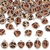 OLYCRAFT 48Pcs 3 Style Leopard Print Leather Pendants with Gold Edge Heart Round Oval Leopard Leather Charms Leather Earrings Pendants with Loop for Earring Necklace Bracelet Jewelry Making