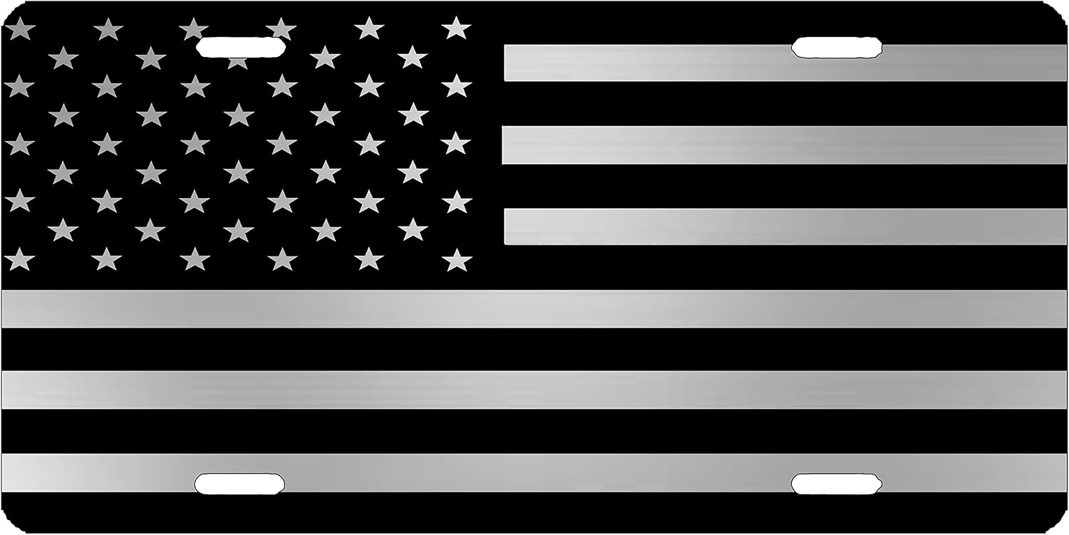 Rogue River Tactical Subdued Black and Silver USA Flag License Plate Novelty Auto Car Tag Vanity Gift American Patriotic US