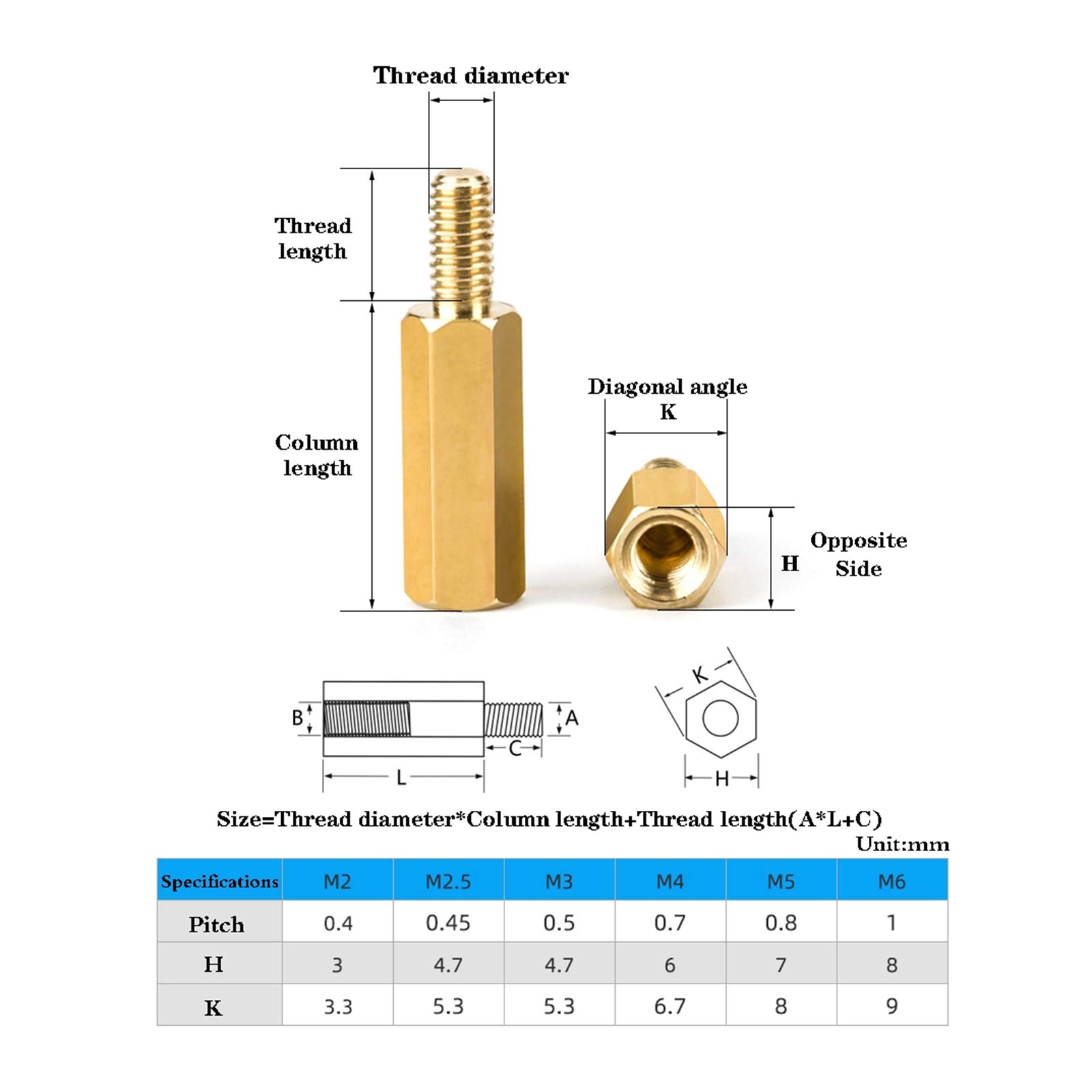 M2 M2.5 M3 M4 M5 Hex Ottone Maschio Femmina Standoff Board Pilastro - Foto 12