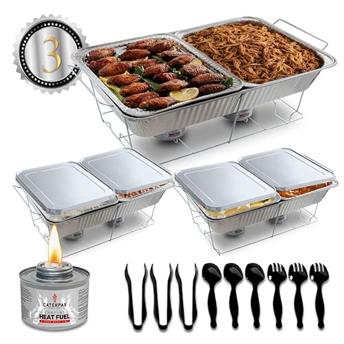 Disposable Chafing Dish Buffet Set - Large Full Size (33 pcs) – Catering Food Warmers with Half-Sized Serving Pans, Covers, Racks, Utensils & Fuel Cans - Perfect for Buffets, Parties & Food Serving