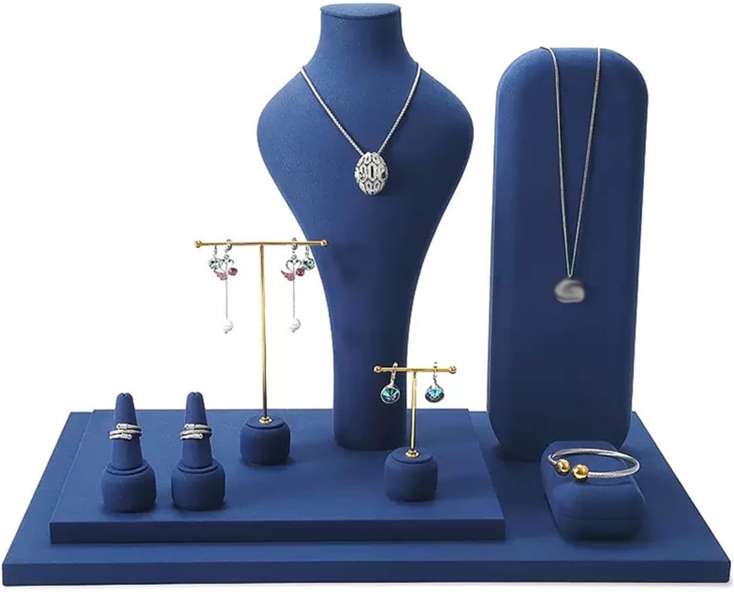 Jewelry Display Stand Jewelry Display Bust Set Blue Velvet Jewelry Easel Necklace Chain Display Bust Stand Tower Rack for Retail Stores and Trade Shows, 4Pcs Jewelry Organizer Hold (Color : E)