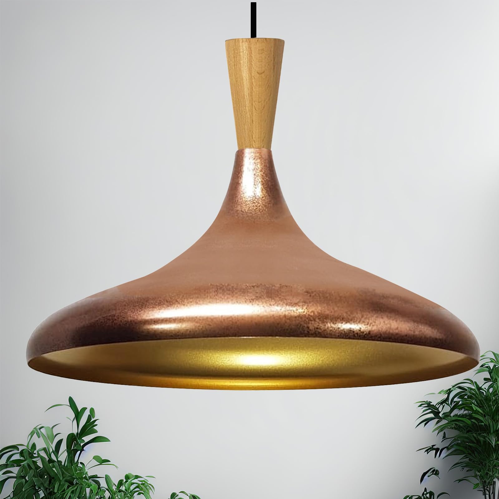 Bamyum Copper Coloured Holz Champion Industrial Ceiling Pendant Light, 35 Cm Lamp Shades Ceiling Light & Metal Kitchen Island Light, Industrial E27 Lights For Living Room & Dining Room, Colour Of Copper