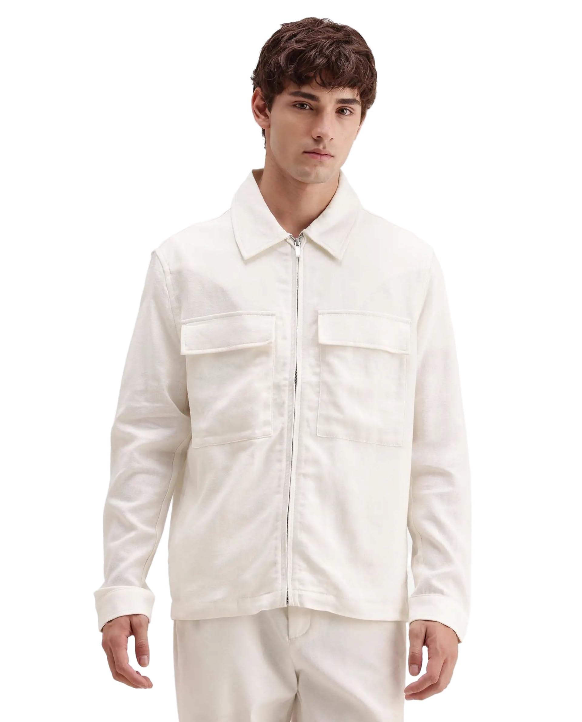 rare rabbit Men's Jomo-T-26 Regular Solid Linen Blend Spread Collar Long Sleeve Shacket-picture-43