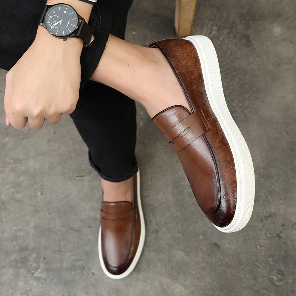 British Elegance - Mocasines de piel para hombre, estilo retro, informal, sin cordones, de Ying LUN Le Fu