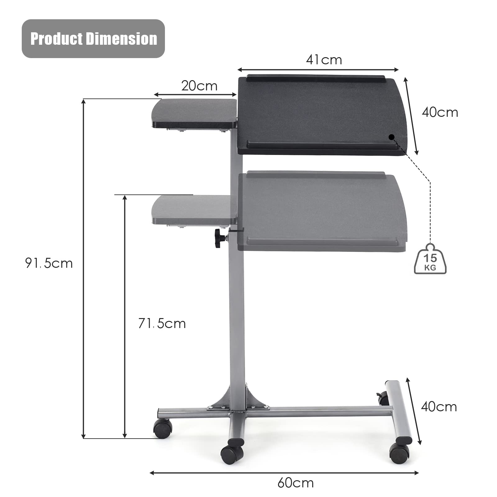 LIFEZEAL Mesa para Ordenador portátil de Altura Regulable, Mesa para Cama inclinable en Forma C con Ruedas, Mesa Auxiliar para Cama Hospital