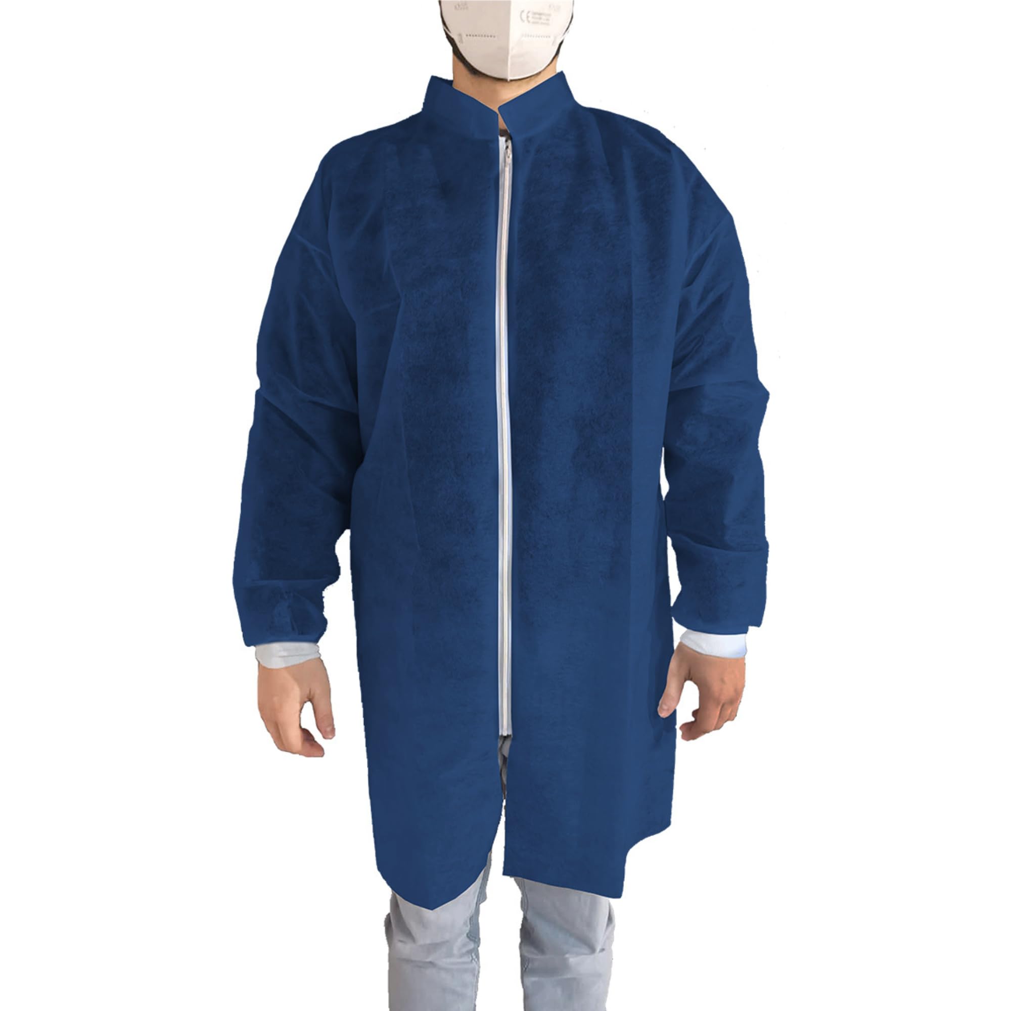 Lot de 10 Surblouses Jetables Bleues XL OneProtek - Blouse de protection fermeture éclair, Médical et industriel, Polypropylène non-tissé, Conforme contact alimentaire, Confortable et Résistante