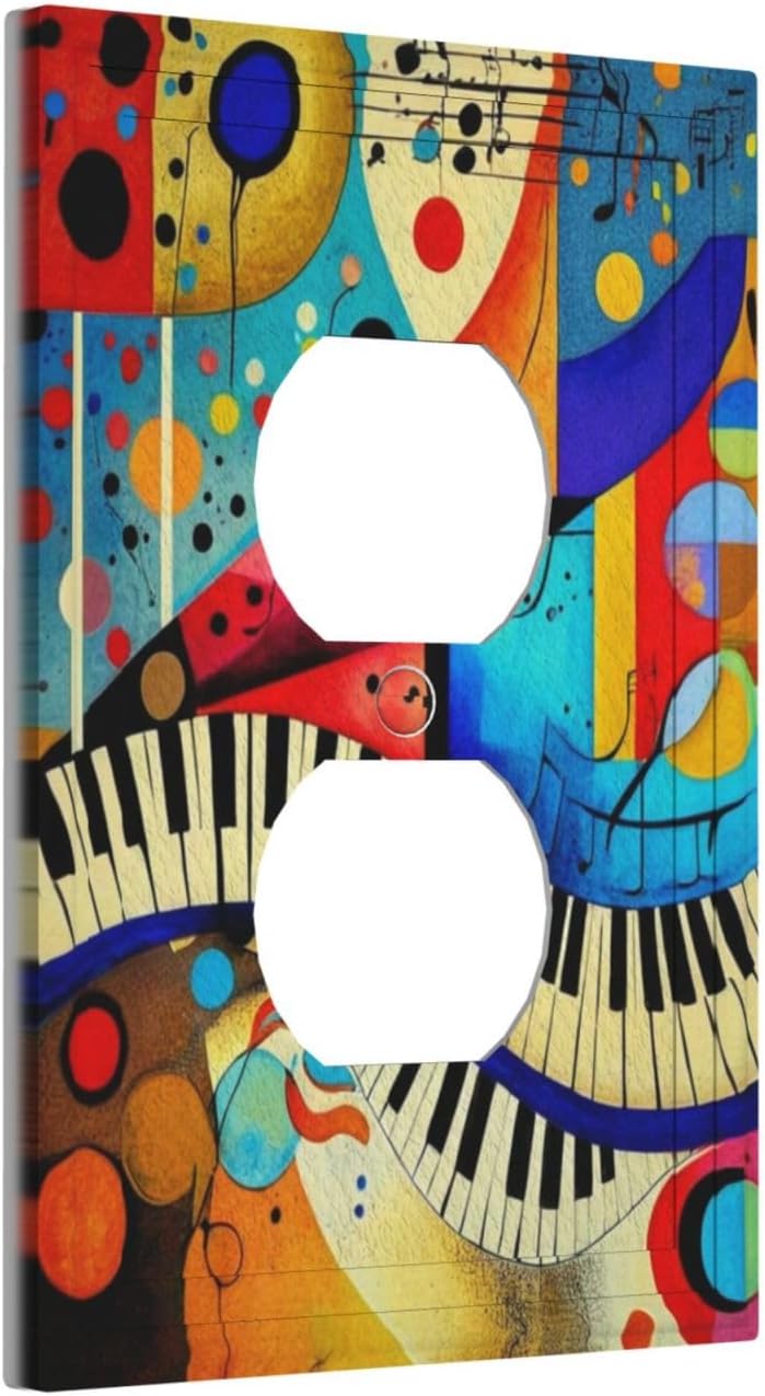 ROUGUI Piano Keys Musical Notes Light Switch Cover 1 Gang Outlet Plate Single Duplex Wall Plate Covers Decorative Switchplate Covers Electrical Faceplate for Home Decor image 2