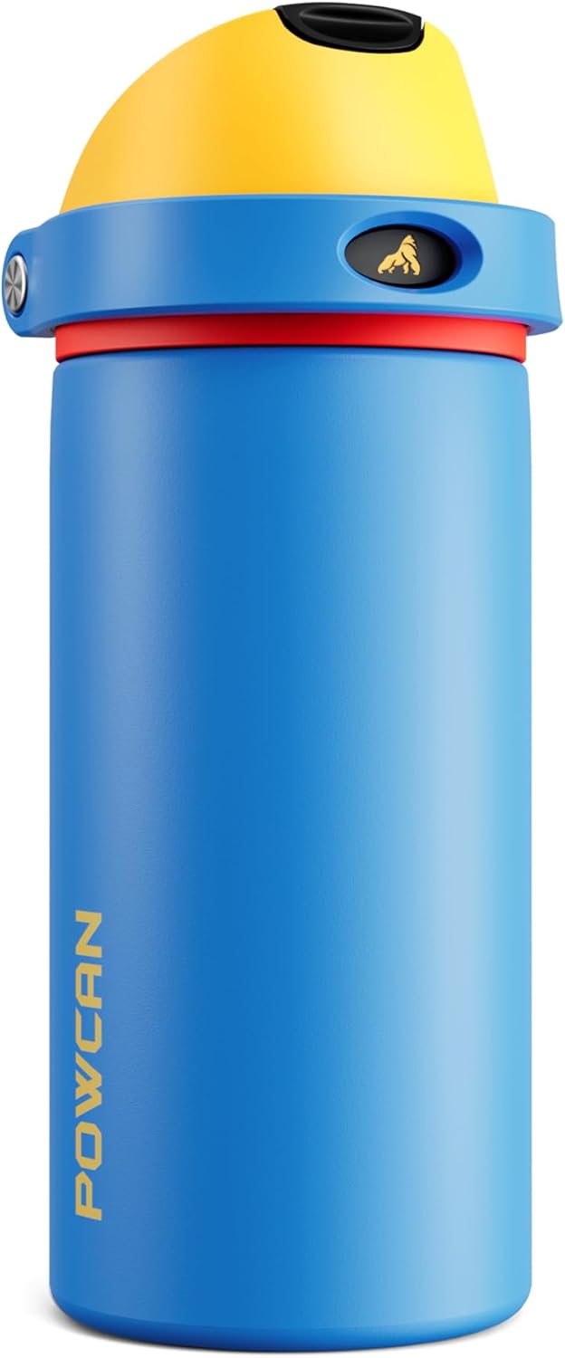 POWCAN 18 oz Insulated Water Bottle with Straw: 2-in-1 with Push-Button Spout & Quick-Flip Straw, Leakproof, Cold 24Hrs, Fits Car Cup Holder, Stainless Steel Cup for Sports, Outdoors (Sailor Quack)