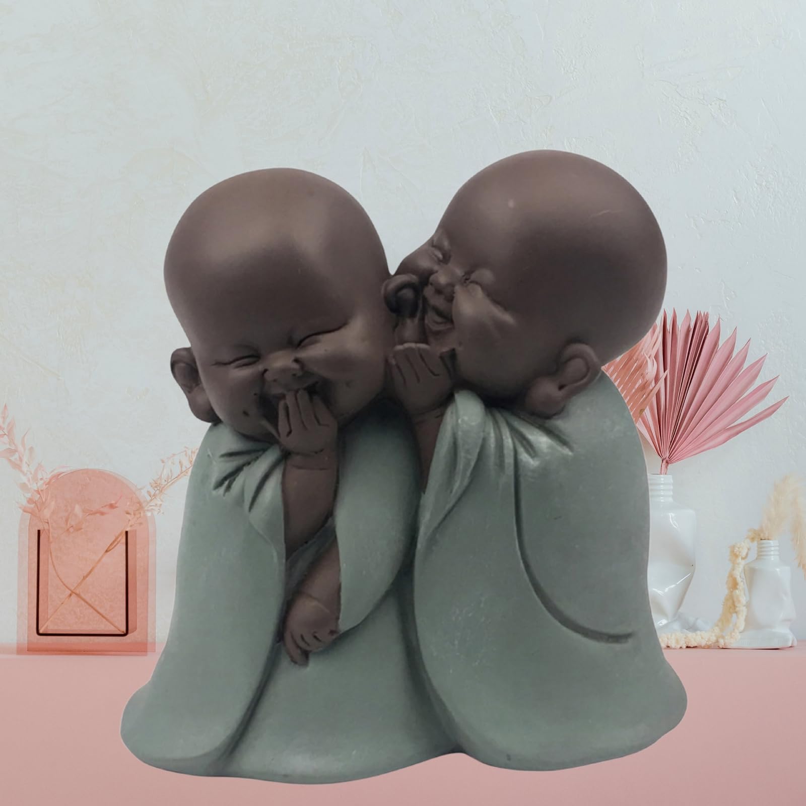 Statuetka Bonze - Uchwyt szczęścia - Dekoracja Zen i Feng Shui - aby stworzyć relaksującą i duchową atmosferę - Pomysł na prezent - wysokość: 12 cm - zielony i brązowy - Zen'Light