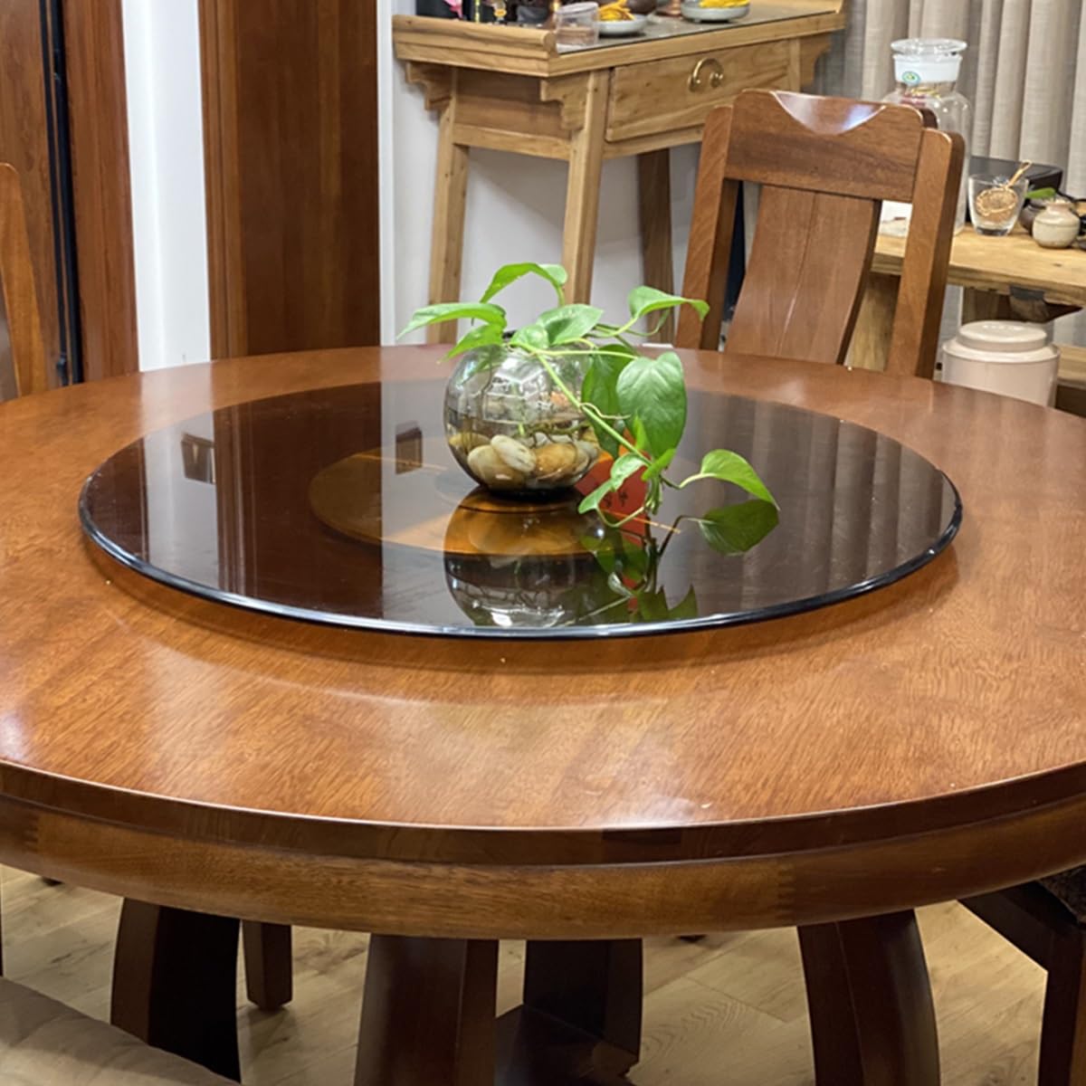 Lazy Susan Drehteller für Esstisch, Drehbarer Servierteller aus GehäRtetem Glas für Küchentisch Top Coffee Table Centerpiece, Runder Torten Drehtablett(32inch/80cm)