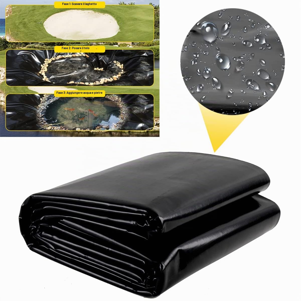 Rivestimento per laghetto, Telo per laghetti Stagno da Giardino in LLDPE, 6M x 4M Telo per laghetto Fodera per Piscina Pellicola, laghetto per Pesci di Grandi Dimensioni Liner Gardens Pools