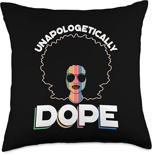 Unapologetically Dope African American Melanin Afro Outfit Throw Pillow, 18x18, Multicolor