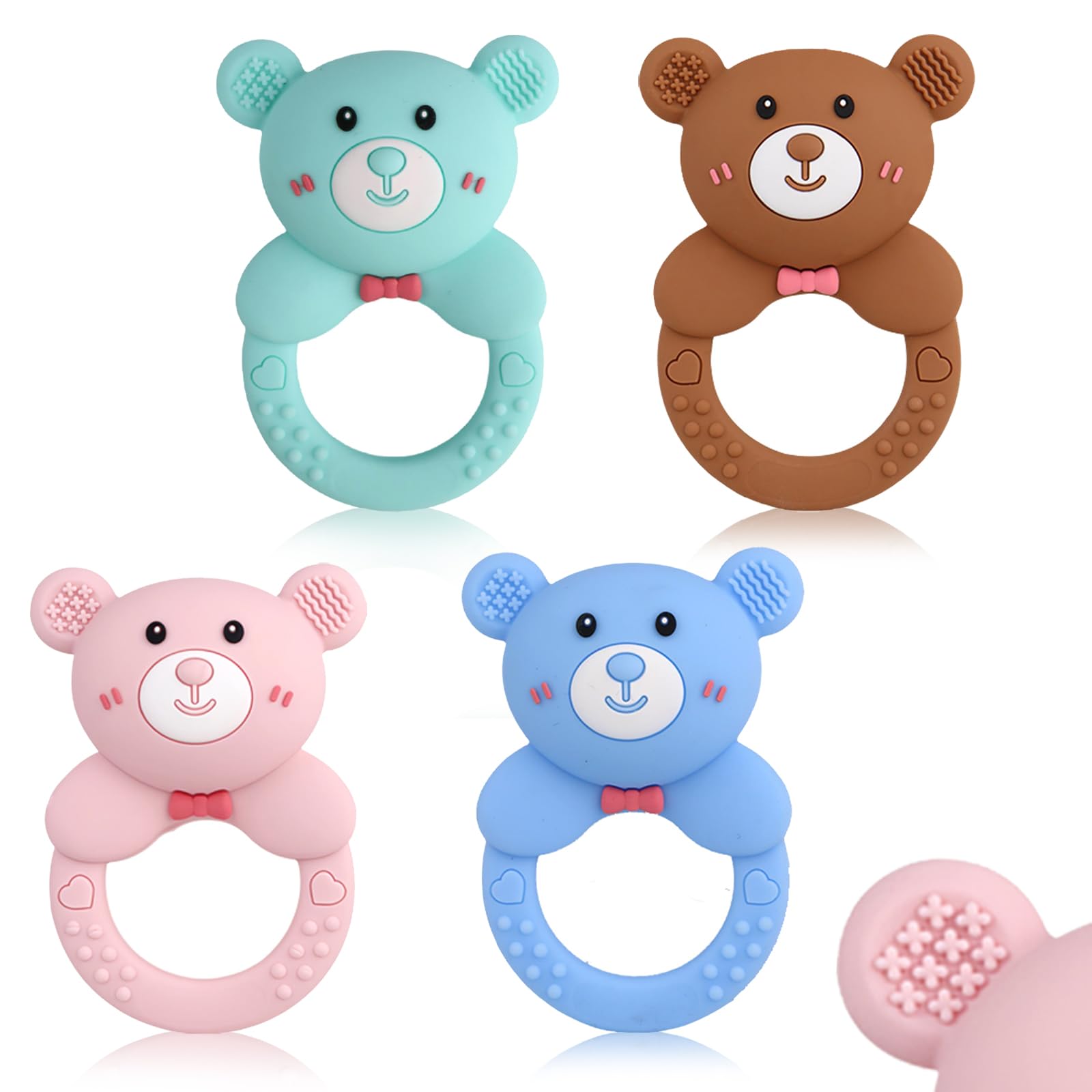 ABirdon Baby Teething Toys, 4PCS Silicone Chew Toys with Easy-Hold Handle & Bell
