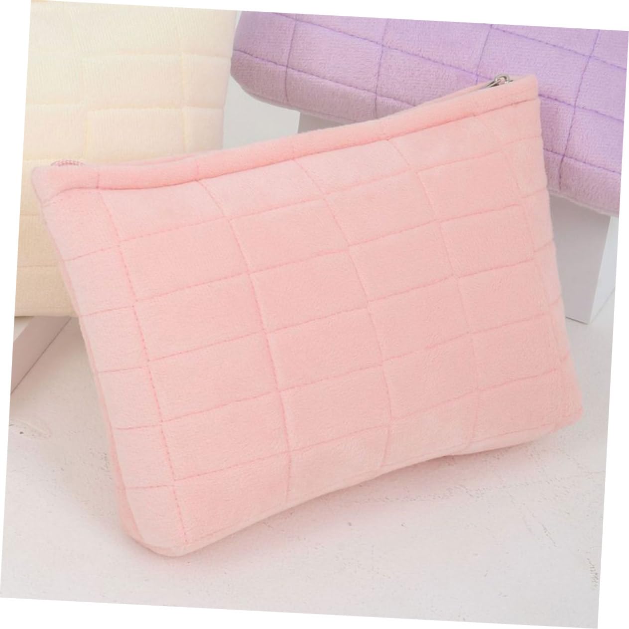5piezas Bolsa De Maquillaje De Gran Capacidad Neceser Cosmético Portátil De Peluche para y Almacenamiento De Accesorios De