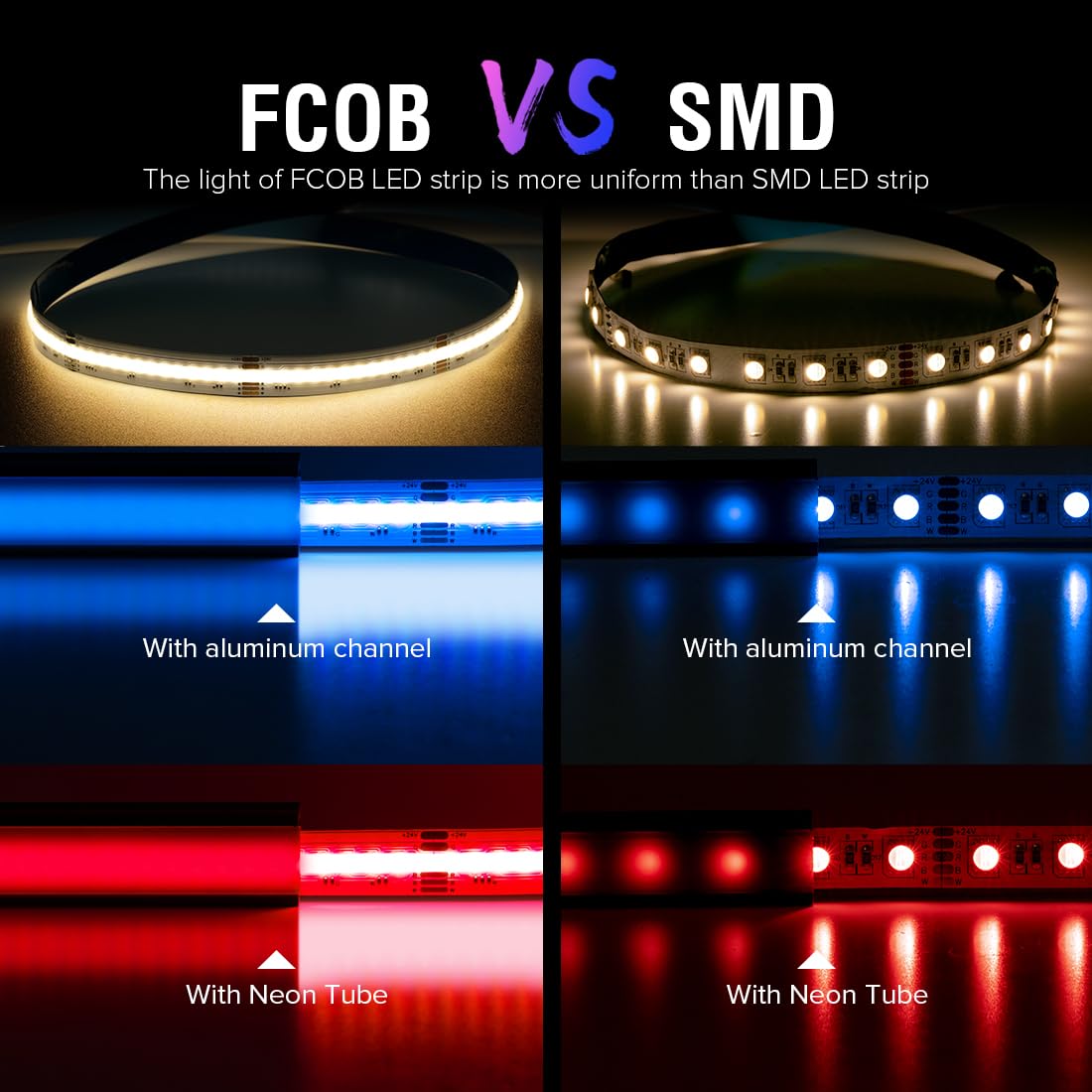 BTF-LIGHTING FCOB RGBW LED Kit 5M 896LEDs/m Bianco PCB DC24V IP30 Striscia luminosa LED RGB+bianco caldo LED Tape con SP544E 2.4Ghz WiFi PWM RGBW LED Controller per la decorazione domestica fai da te