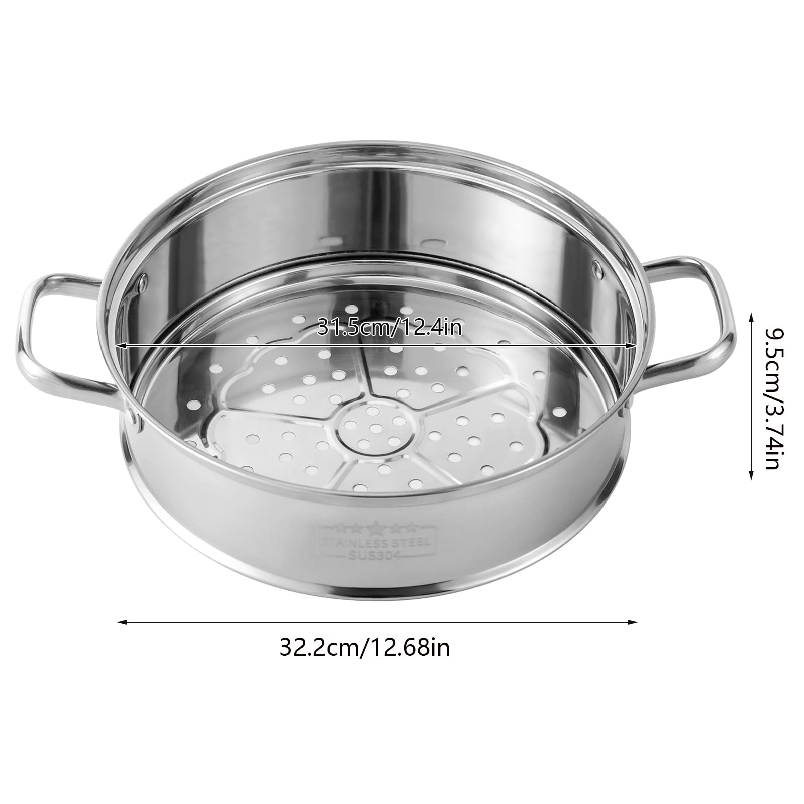 Dampfgarer Edelstahl 32cm 5 Etagen Dampfkocher Gemüse Kartoffeldämpfer mit Dampfeinsatz und Zwei Griffe Stapelbar, Glasdeckel für Gasherden, Induktionsherden und Keramikherden Kompatibel