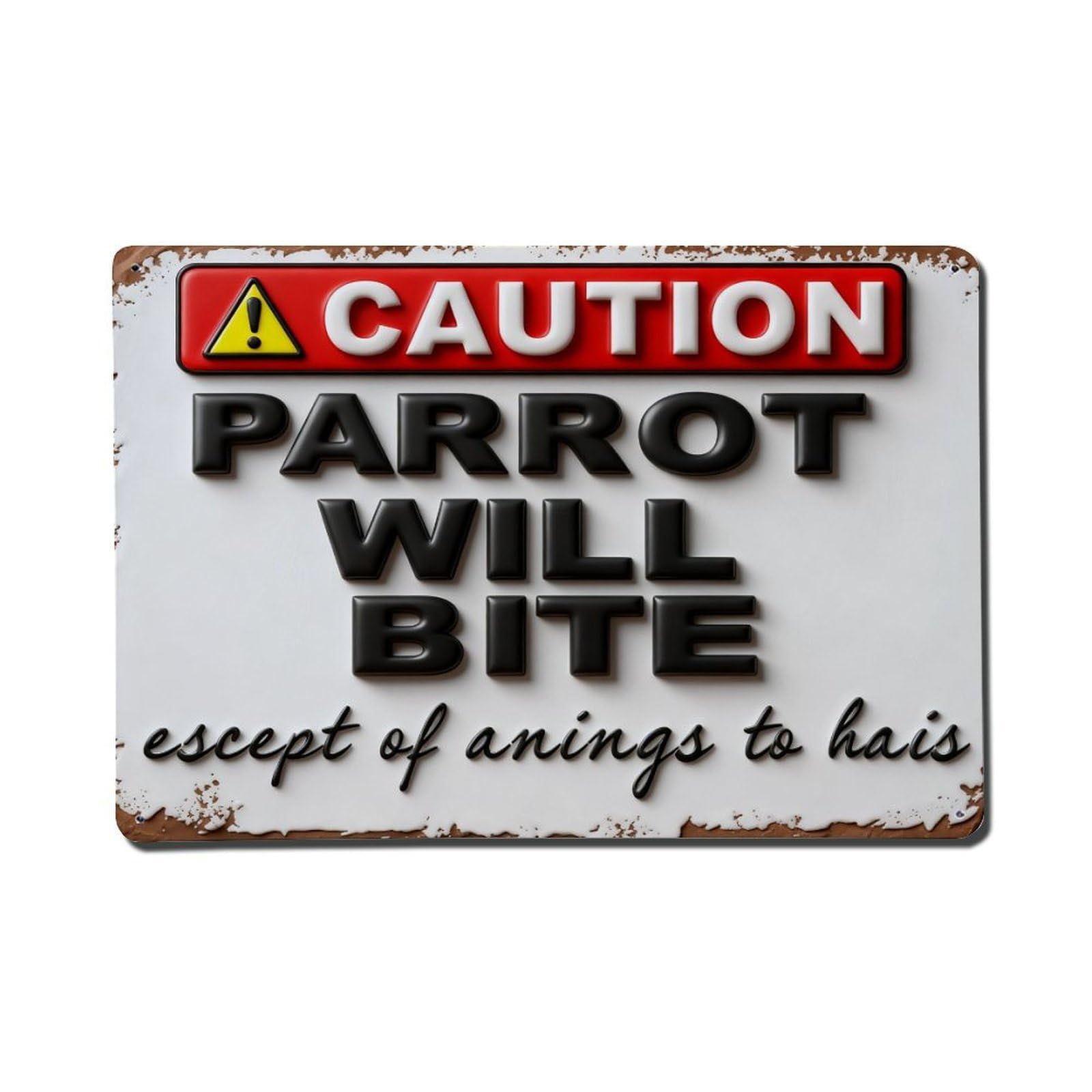 Caution Parrot Will Bite Except Of Anings To Hais Metal Tin Sign Plaque