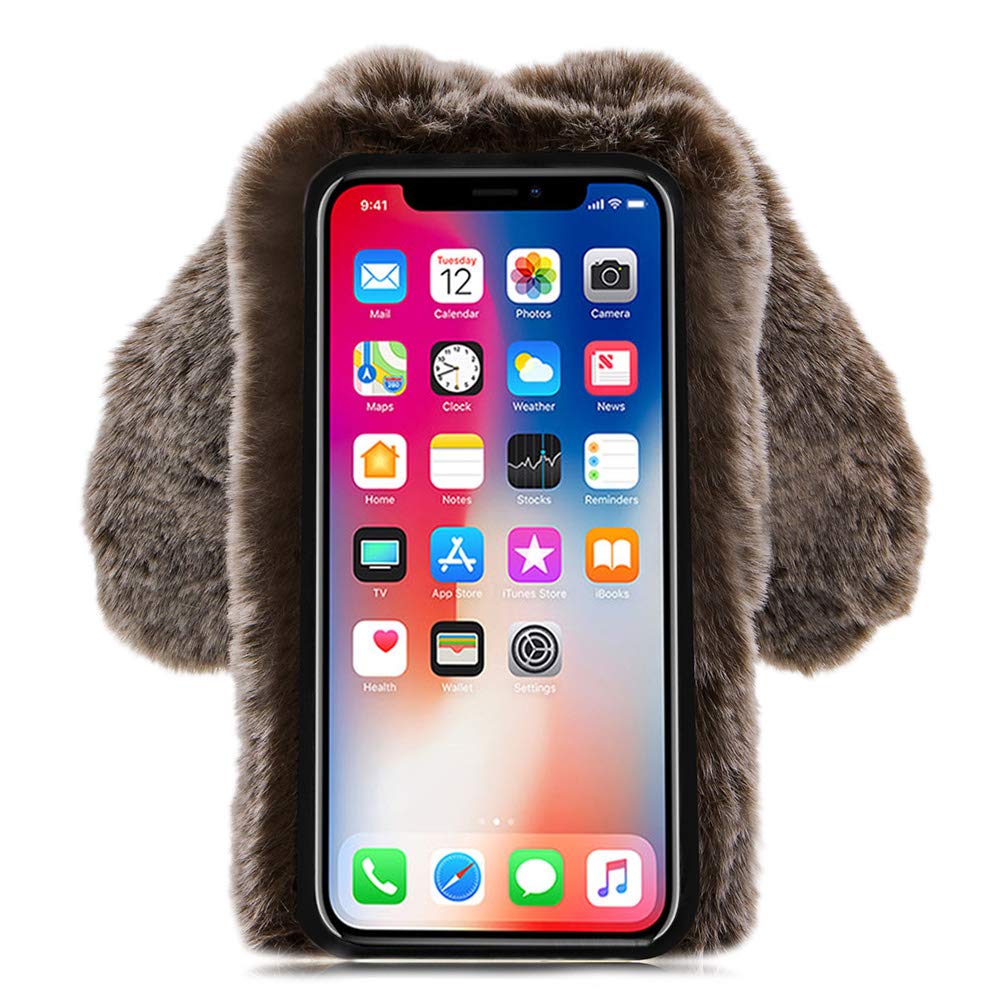 Plüsch-Handyhülle Für IPhone 7/8 – Mit Hasenohren, Weich, Stoßfest, In Grau