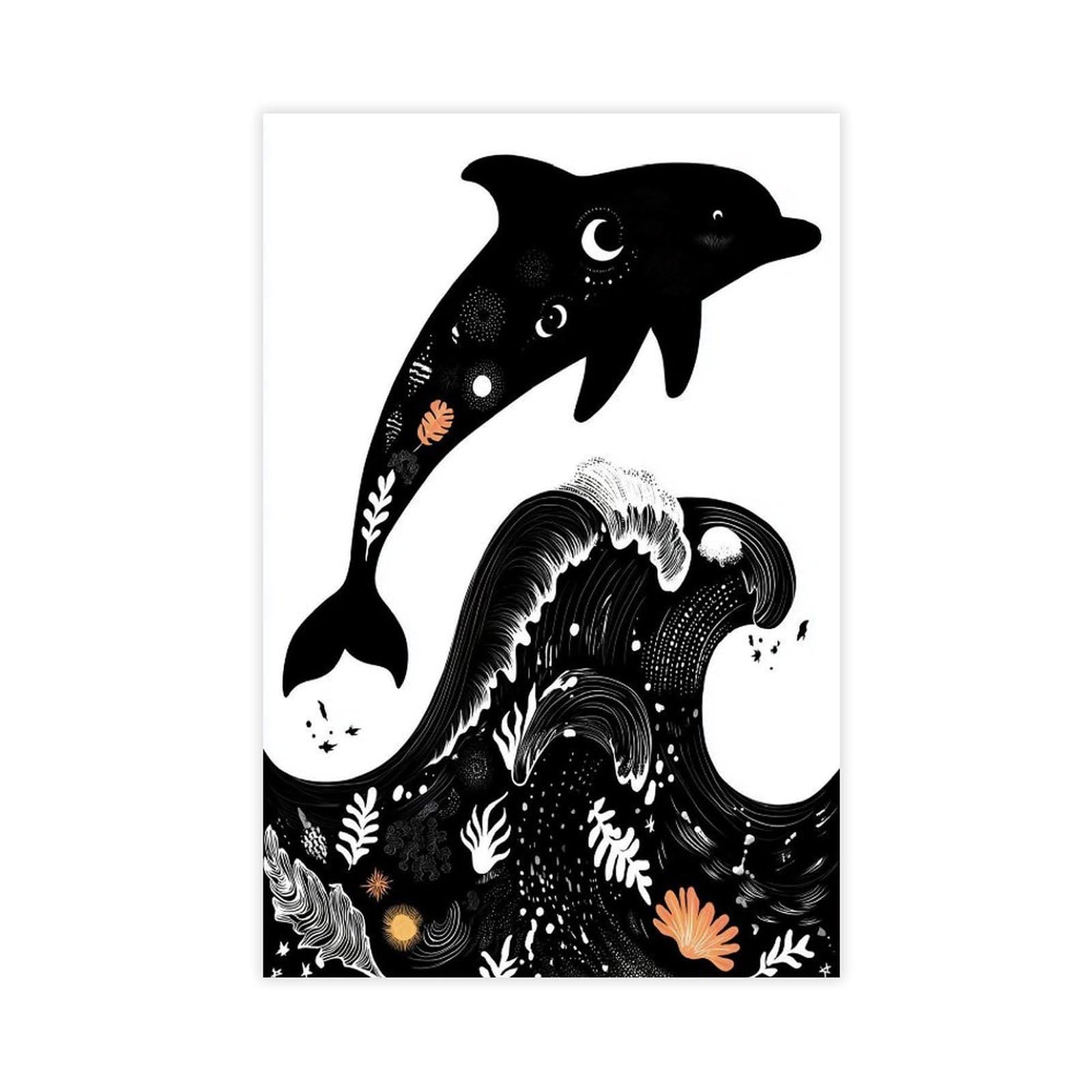Ywtjax Unframe-Style Cosmic Dolphin Poster Canvas Poster For Living Room Decor Gift