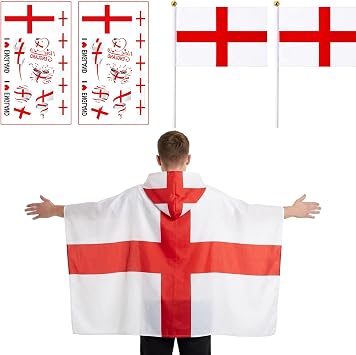 England Flag, World Cup 2026 Merchandise, 5 Piece Set Football Match and Festival Decorations, Including Cape and Stickers