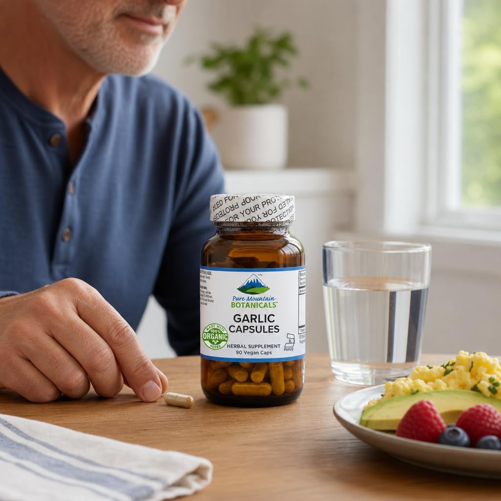Pure Mountain Botanicals Garlic Capsules 500mg - 90 Veggie Capsules with Organic Garlic Bulbs - Vegan Kosher Gluten-Free Pills - Allium Sativum Herbal Supplement — Amazon image 4