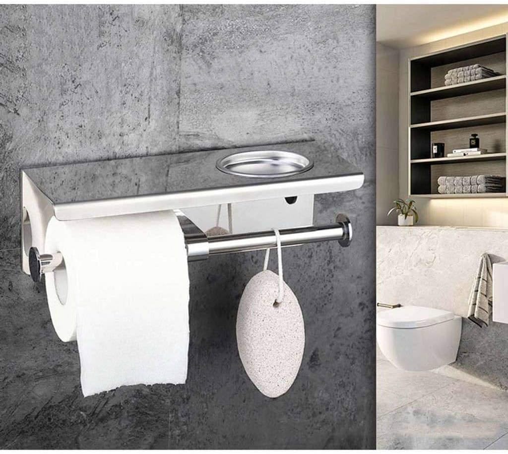 FXBZA Toilet Paper Holder/Stainless Steel Toilet Roll Holder with Phone Shelf Wall Mounted for Bathroom Accessories 304 Tissue Roll Dispenser Storage Wall Mounted-C