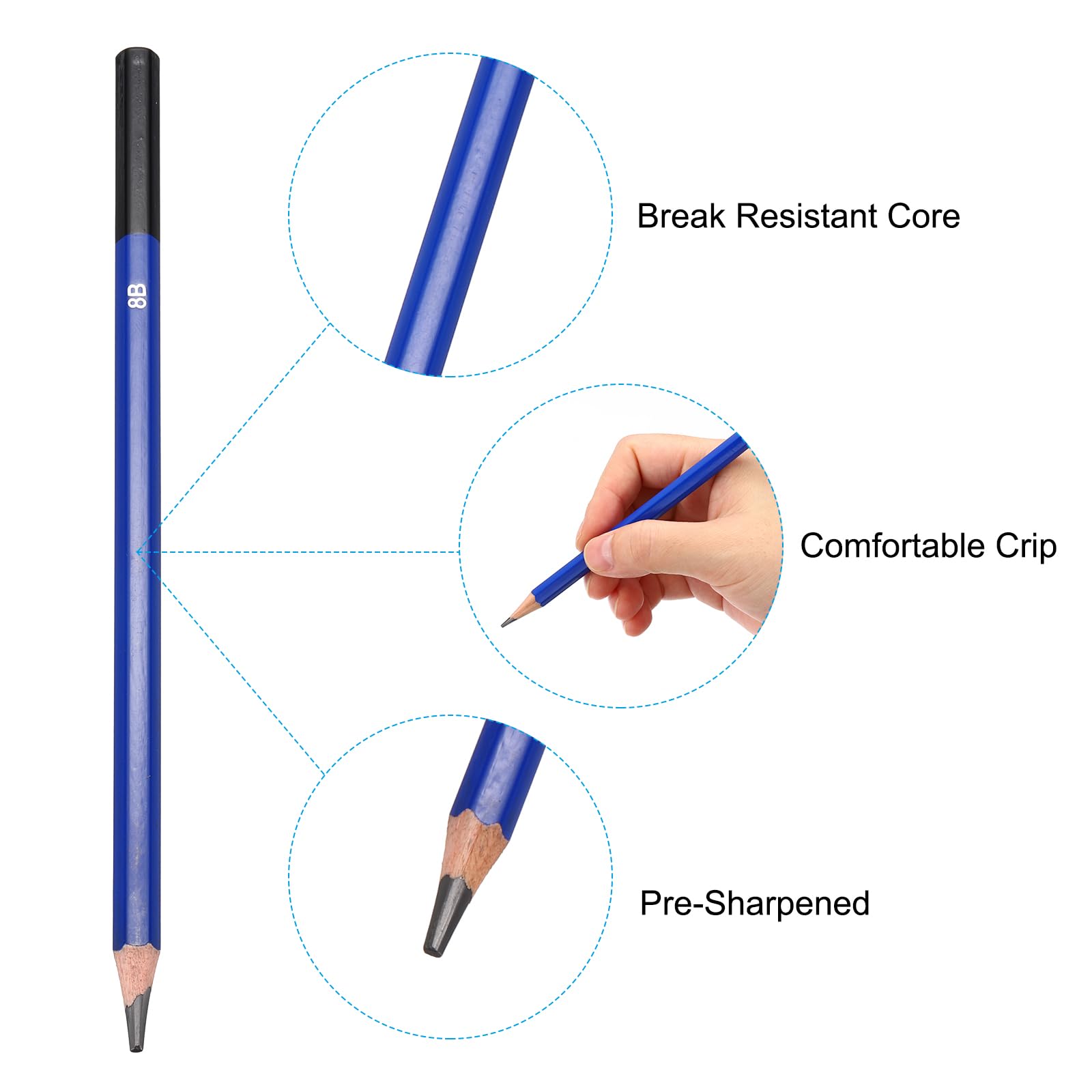PATIKIL 8B Drawing Pencils, 24PCS Sketch Pencils for Drawing Art, Painting, Sketching, 8B Hardness, Blue Black - Image 4