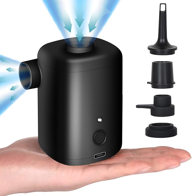 FreeLionVon Electric Pump for Inflatables,Air Pump Deflator USB Rechargeable Battery,Deflator Camping Pumps with 5 Nozzles/AC3.7V-15W,for Air Mattress Beds,Boats,Swimming Ring,Kids Paddling Pools