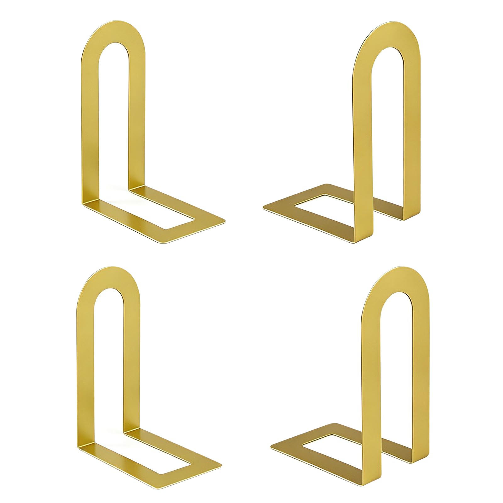 Book Ends for Shelves Heavy Duty Gold Metal Bookends 4Pcs