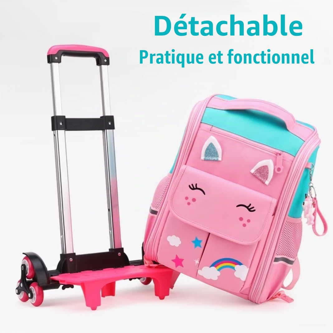Cartable à roulettes Filles Sac à Dos à roulettes Sac de Voyage à roulettes pour l'école et Les Voyages (Bleu)