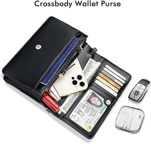 Miniatura 3 de nuoku Bolso cruzado para mujer, bolso pequeño para teléfono celular con ranuras para tarjetas de crédito, cartera ligera de cuero para la muñeca