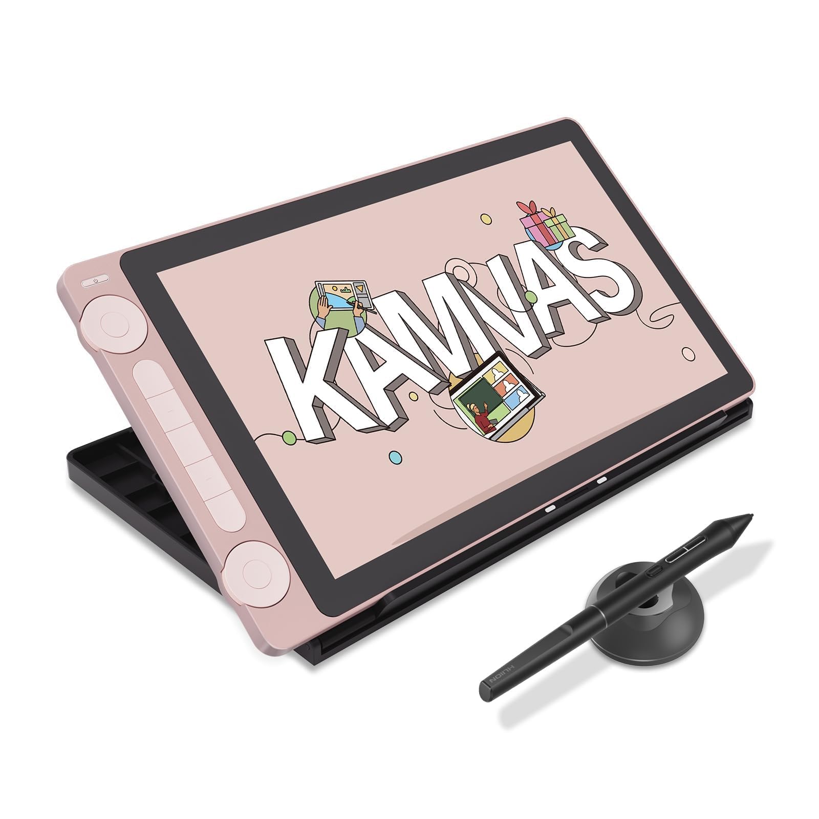 HUION Kamvas 13 Gen 3 Tavoletta Grafica con Schermo, Monitor da Disegno in Vetro Canvas da 13,3",Vopertura sRGB del 99%, PenTech 4.0, Pressione Penna 16384, Doppi Quadranti,Supporto Regolabile, Rosa