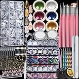 Teenitor Acrylic Nail Kit With Chrome Powder, Almond Tips, Art Brushes, Charms, 3D Gel, Tools, Stand - Beginner Set