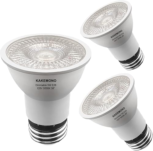 KAKEMONO PAR16 Bombillas LED regulables de 5 W de cuello largo, base mediana E26, luz blanca diurna 5000 K, paquete de 3