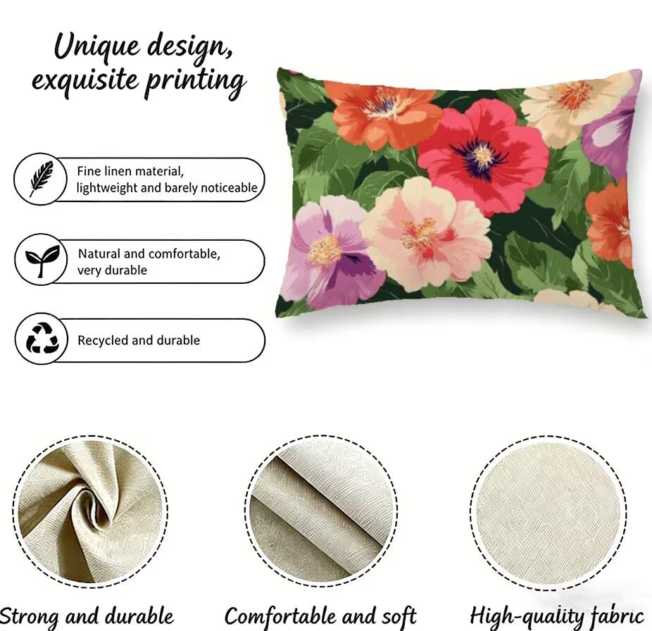 Housse coussin pivoine 60x40 en lin confortable imperméable lot de 2 premium