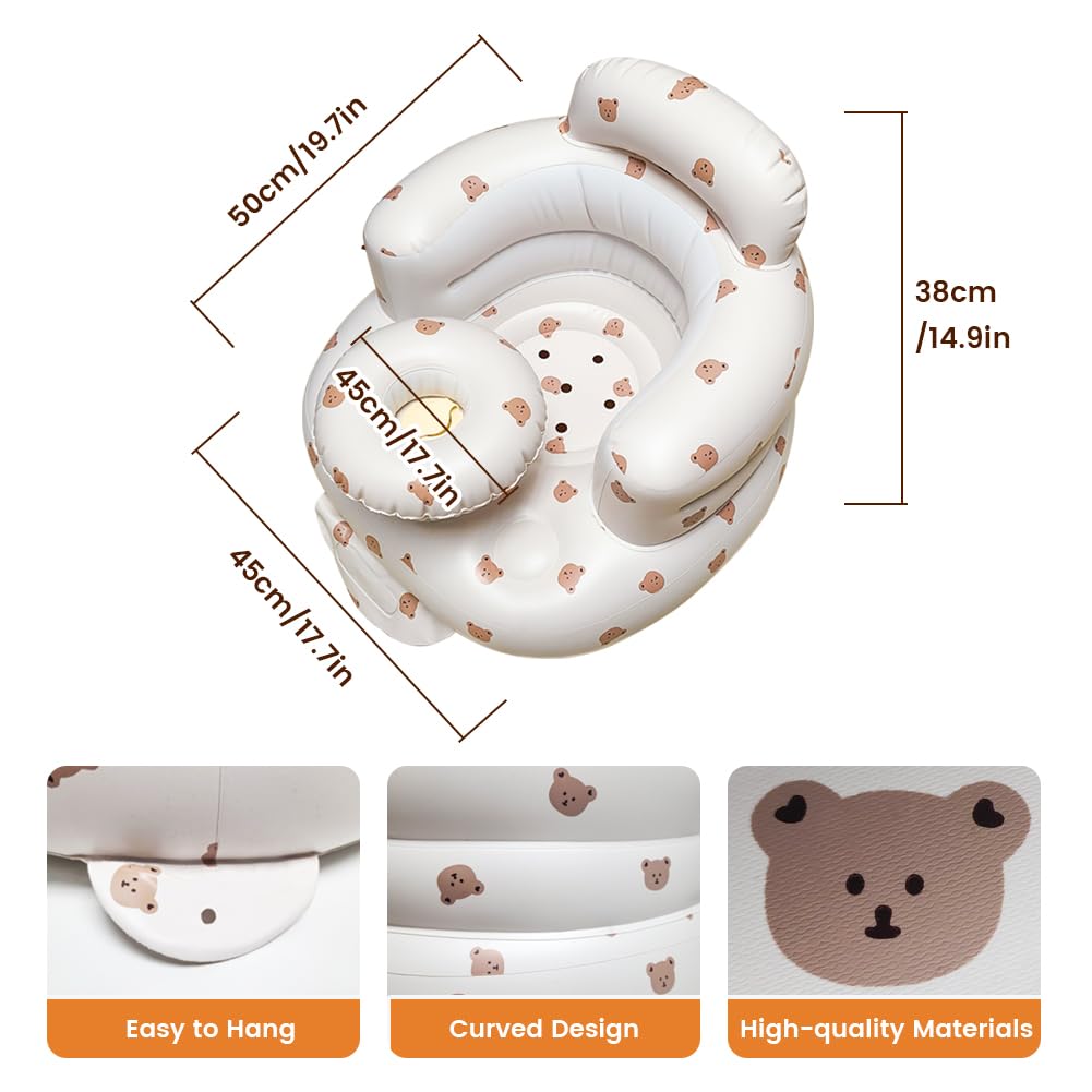 Inflatable sit up Chair for Babies 3-36 Months, Inflatable Baby Chair with Tray?Infant Back Support Sofa with Built in Air Pump for Inside and Outside (Brown Bear)