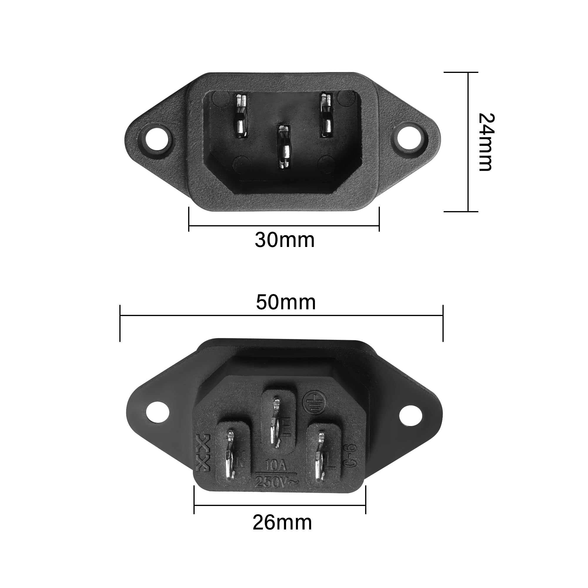 IEC320 C14 Panel Mount Adapter Plug C14 Maschio 3Pin Power Connector Socket Screw Mount 250V 10A AC IEC C14 Inlet Module Plug Power Connector Socket 4PCS
