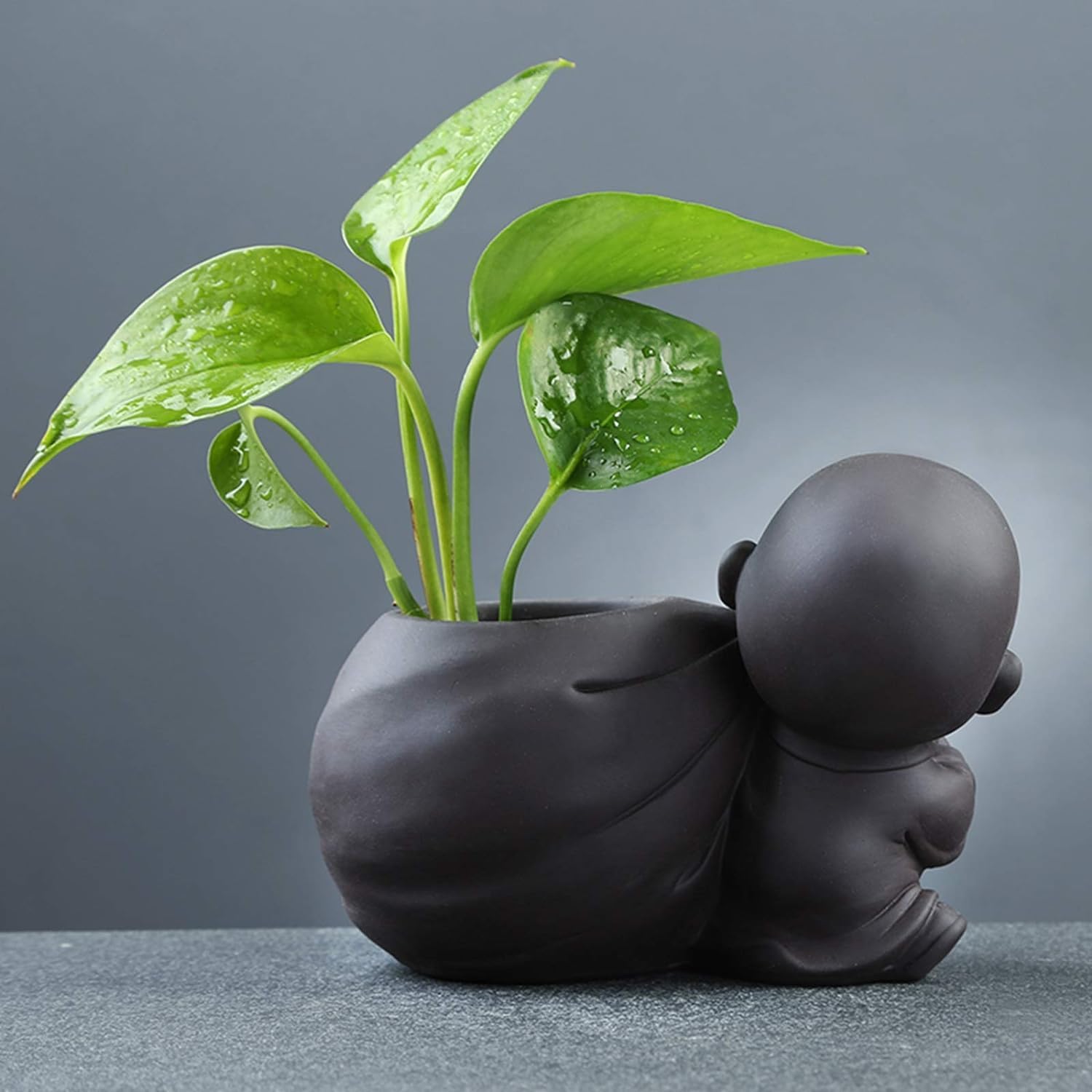 statuetka Buddy, Ceramiczna figurka małego Buddy z dekoracją hydroponicznej doniczki