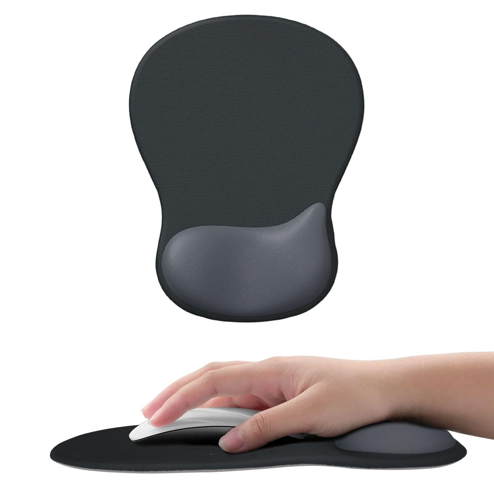 Uwiyo Gel Mouse Mat with Wrist Support, Ergonomic Mouse Pad with Gel Foam Wrist Rest Support Washable Mousepad with Non-Slip PU Base for Office Home for PC Laptop Computer Mice (Black)
