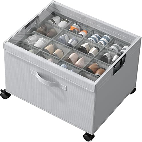 HOUSE AGAIN Organizador de zapatos para armario, cajas de almacenamiento de zapatos con ruedas de 360, marco de metal resistente que se adapta a