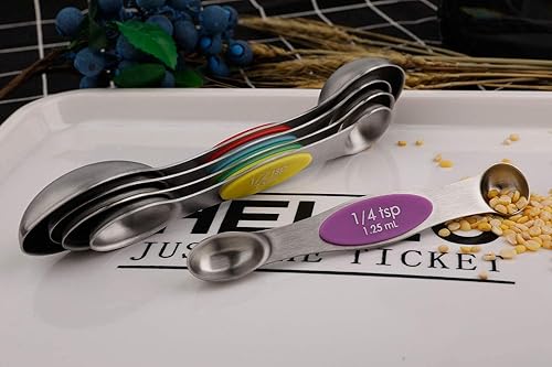 Vista 7 de Magnetic Measuring Spoons Set of 5 Stainless Steel Dual Sided Stackable Teaspoon for Measuring Dry and Liquid Ingredients (Color)
