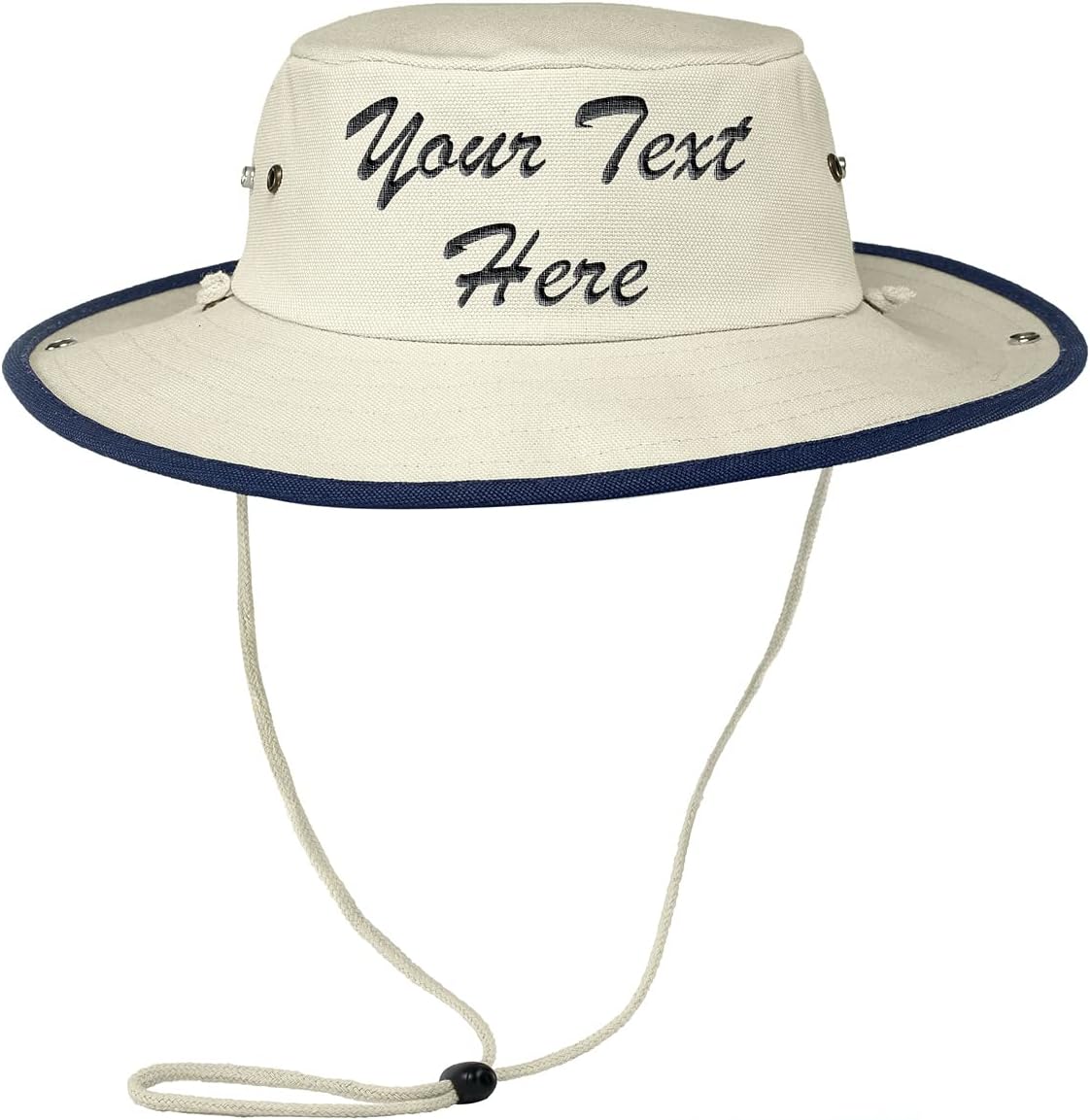 Custom Embroidered Unisex Outback Hat for Fishing - Add Your Text - Personalized Adjustable Fit Sun Cap with Drawcord