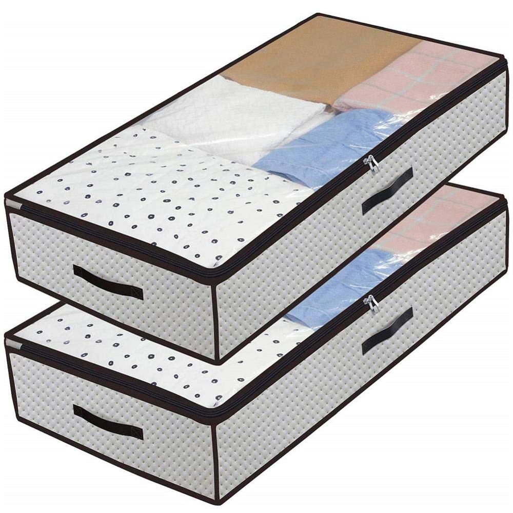 YWMEAC 2 Pack Large Storage Boxes Thick Breathable Underbed Clothes Zippered Organizer/C/100X50X18Cm