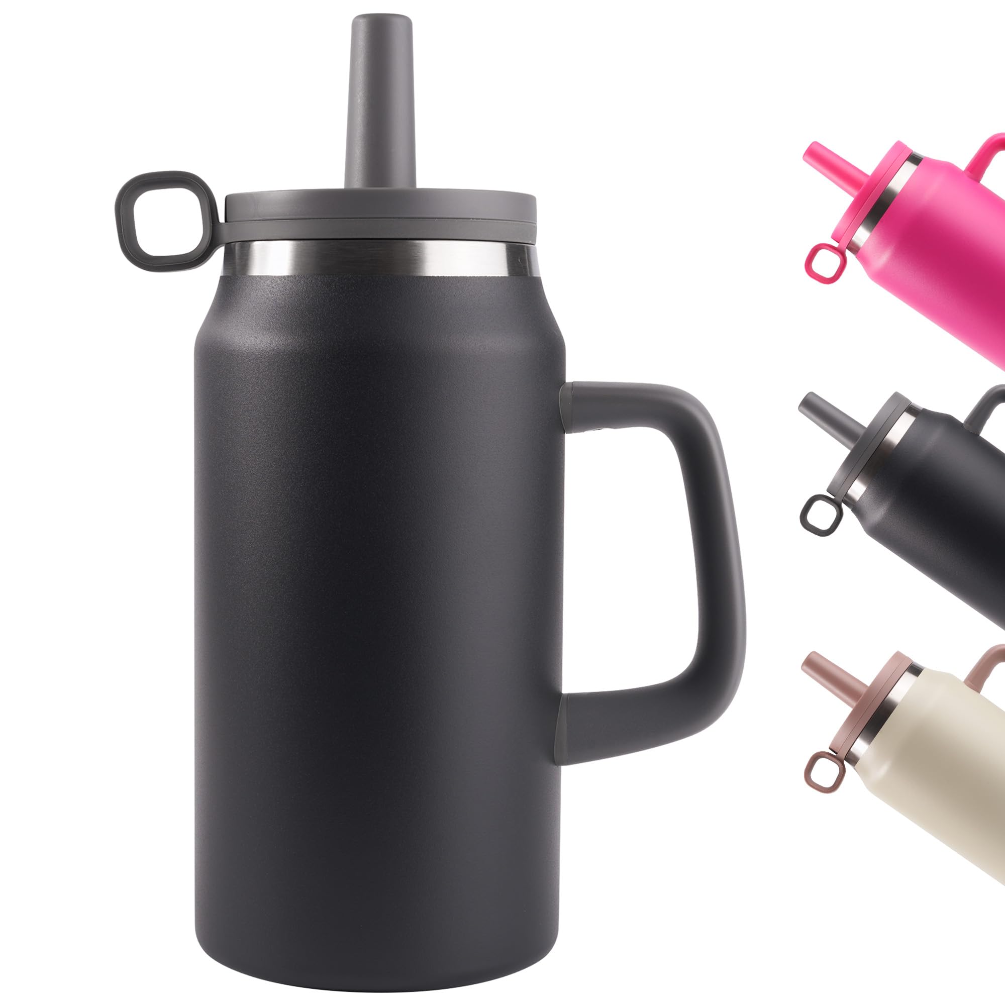 50oz Stainless Steel Tumbler With Lid & Straw - Keeps Drinks Cold 24hrs/Hot 12hrs, Grayish Purple