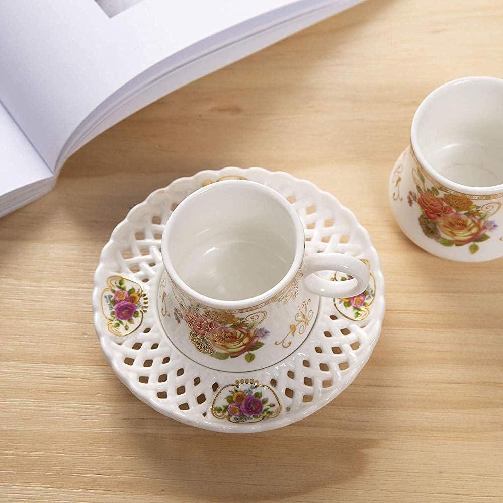 Juego de Tazas de café, Juego de té y café de Porcelana de pequeña Capacidad, Juego de 6 Tazas y platillos de cerámica, Regalo (B)