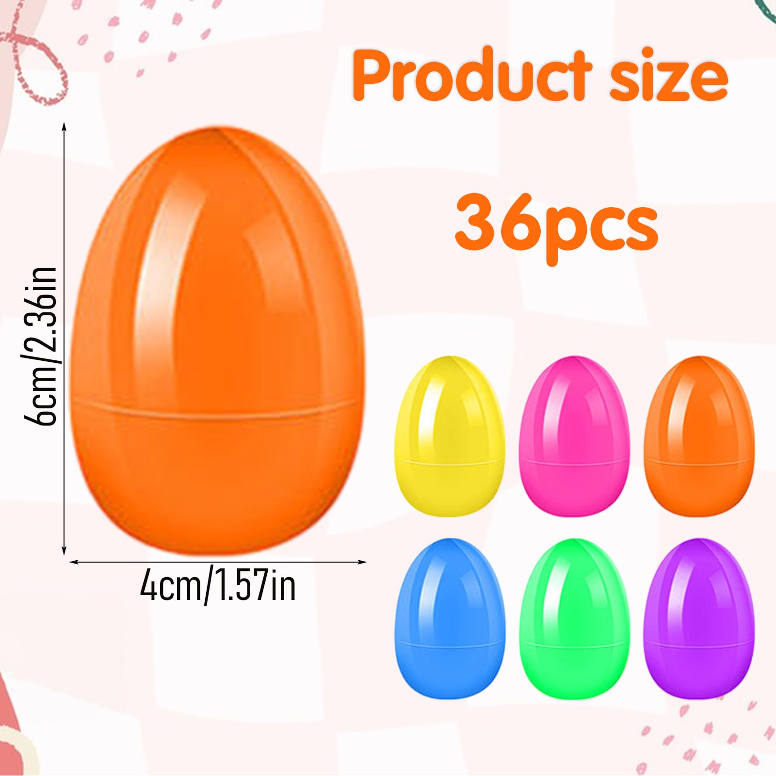 YUE QIN Plastikowe jajka wielkanocne do napełniania, 36 sztuk, 6 cm, kolorowe jajka wielkanocne, dekoracyjne jajka z tworzywa sztucznego, do wypełniania słodyczy i prezentów dla dzieci na Wielkanoc