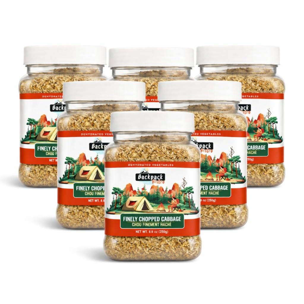 Backpack Bistro | PACK of 6 Dehydrated Finely Chopped Cabbage 8.8 oz (250 g) | Ideal for Everyday, Camping Food, Emergency & Backpacking Meals | Soups, Salads , Noodles, Stir-Fries | Vegan, Non-Bioengineered | By Pride Of India