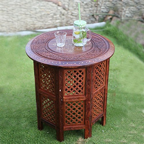 Mesa De Café Con Forma De Rueda De Barco - Hecha A Mano En India Con Madera De Palisandro, 63.5x41.91x30.48 Cm